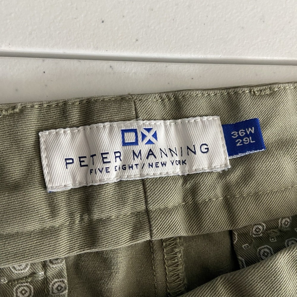 Peter Manning Pants men's 35x28 Chino Classic Fit Green Flat Front Casual Cotton - Picture 5 of 13